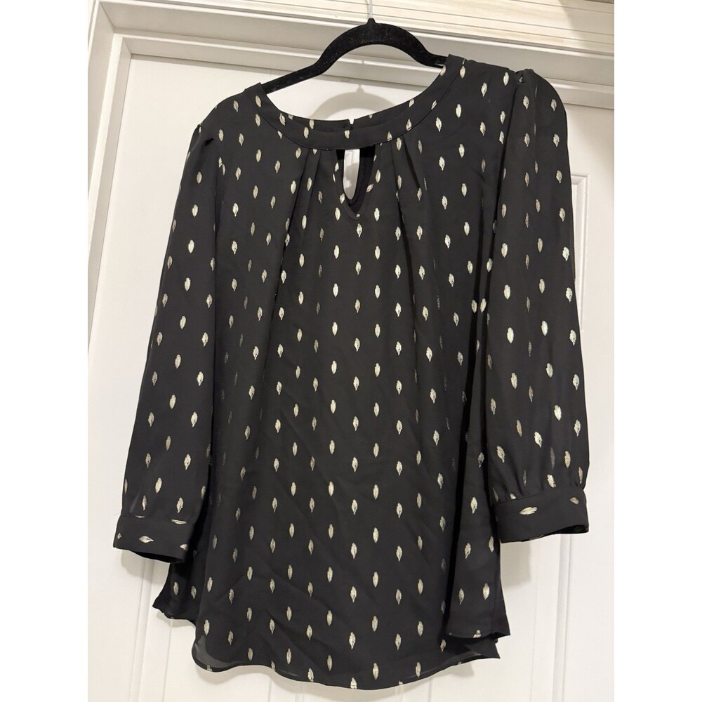 Fortune + Ivy Women’s Dondria Mixed Material Blouse Black With Gold M